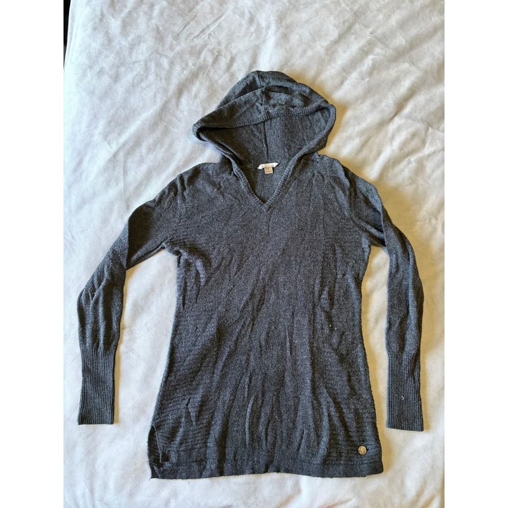 Royal Robbins Womens Gray Knit V-Neck Pullover Hoodie Sweater Size S